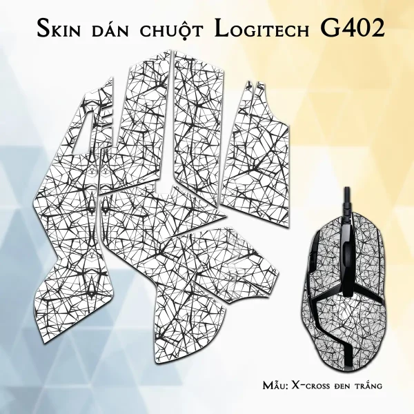 Skin dán chuột Logitech G402 mẫu X-cross đen trắng