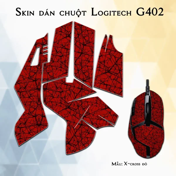 Skin dán chuột Logitech G402 mẫu X-cross đỏ