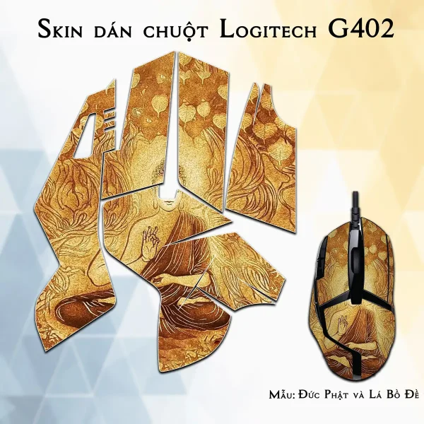 Skin dán chuột Logitech G402 mẫu Đức Phật và Lá Bồ Đề lsm057