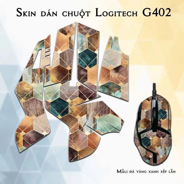 Skin dán chuột Logitech G402 mẫu đá vàng xanh xếp lẫn