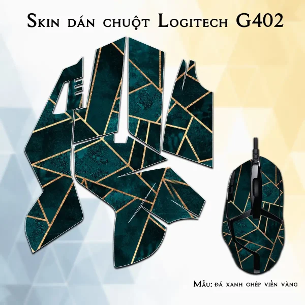 Skin dán chuột Logitech G402 mẫu đá xanh ghép viền vàng