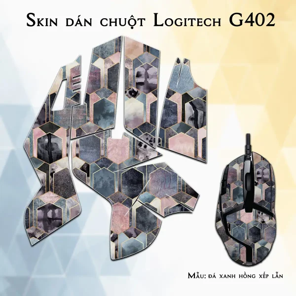 Skin dán chuột Logitech G402 mẫu đá xanh hồng xếp lẫn