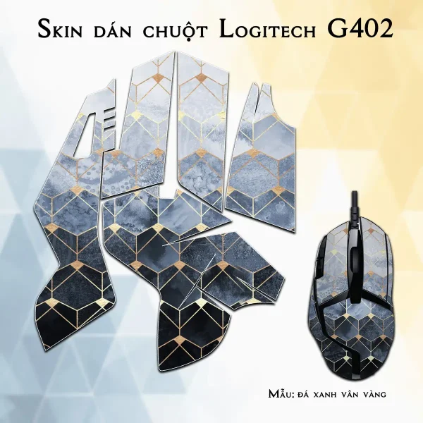 Skin dán chuột Logitech G402 mẫu đá xanh vân vàng
