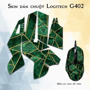 Skin dán chuột Logitech G402 mẫu đá xanh xếp chéo