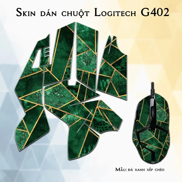Skin dán chuột Logitech G402 mẫu đá xanh xếp chéo