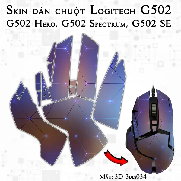 Skin dán chuột Logitech G502 mẫu 3D 3dls034