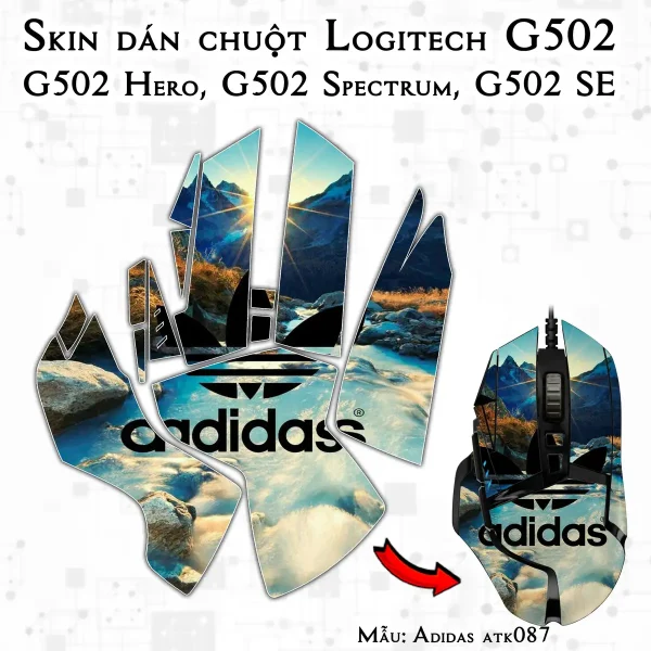 Skin dán chuột Logitech G502 mẫu Adidas atk087