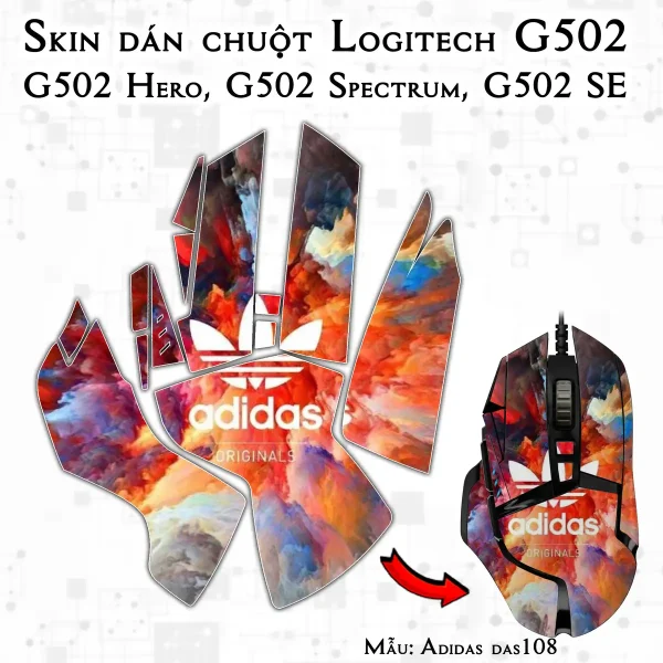 Skin dán chuột Logitech G502 mẫu Adidas das108