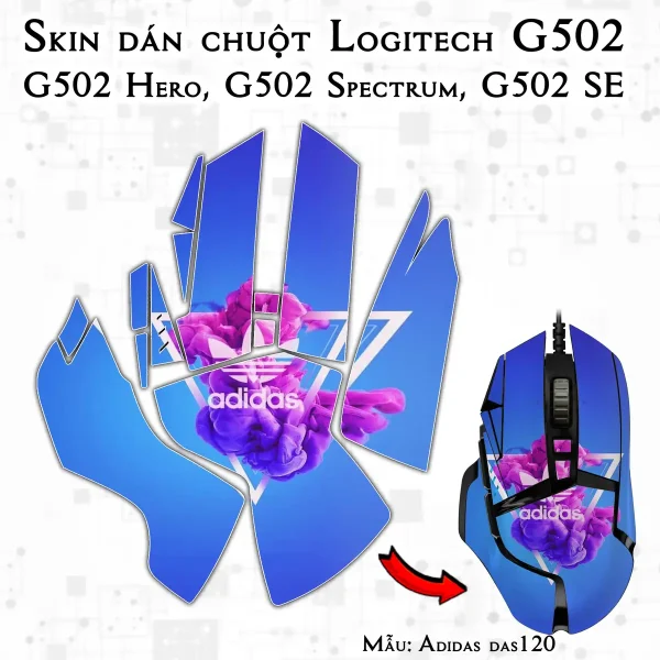 Skin dán chuột Logitech G502 mẫu Adidas das120