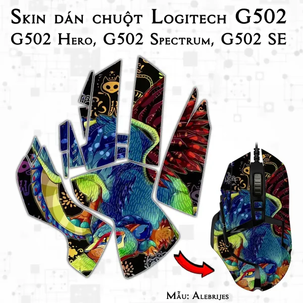 Skin dán chuột Logitech G502 mẫu Alebrijes
