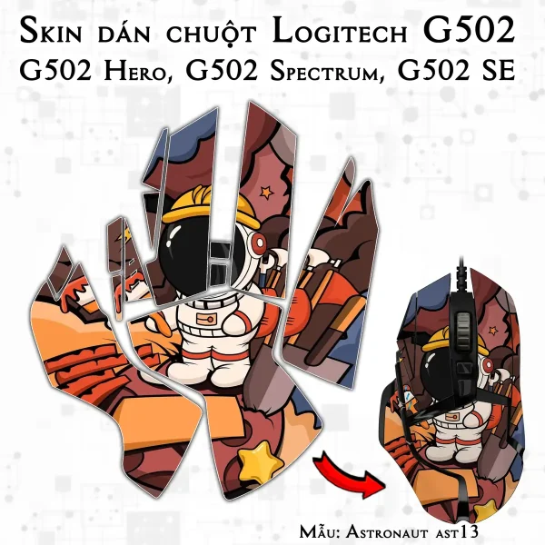 Skin dán chuột Logitech G502 mẫu Astronaut ast13