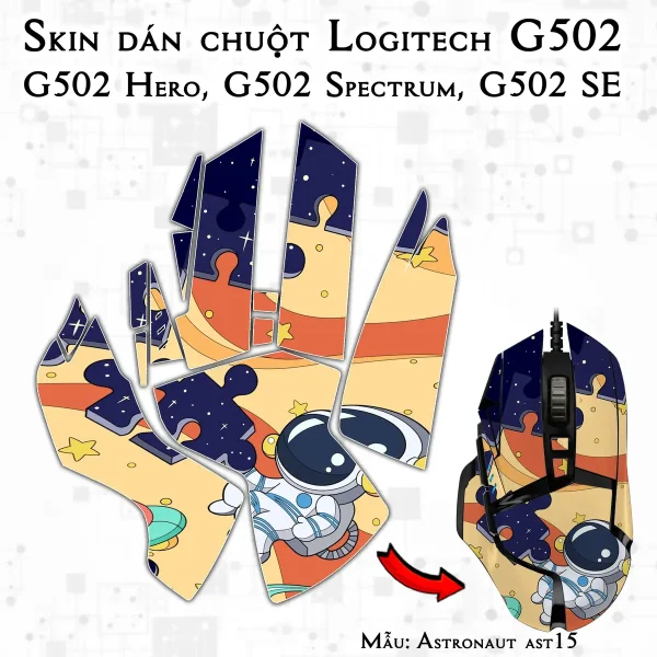 Skin dán chuột Logitech G502 mẫu Astronaut ast15