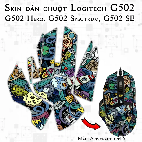 Skin dán chuột Logitech G502 mẫu Astronaut ast16