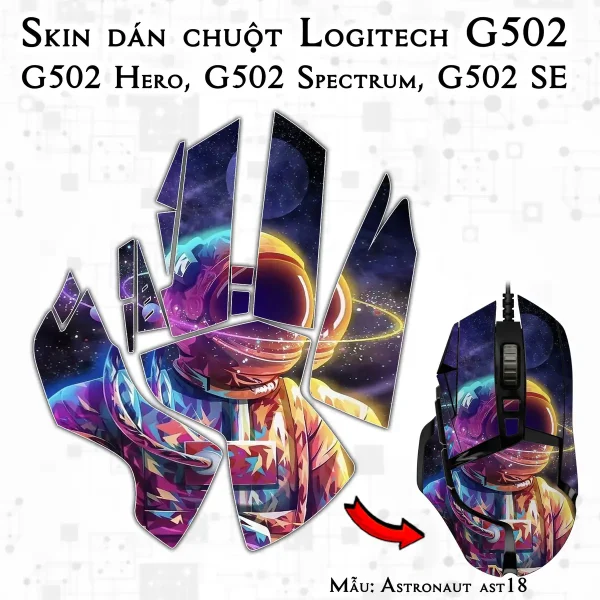 Skin dán chuột Logitech G502 mẫu Astronaut ast18