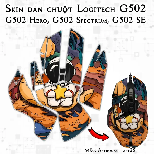 Skin dán chuột Logitech G502 mẫu Astronaut ast25