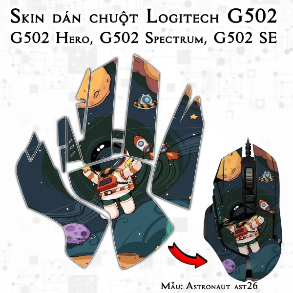 Skin dán chuột Logitech G502 mẫu Astronaut ast26