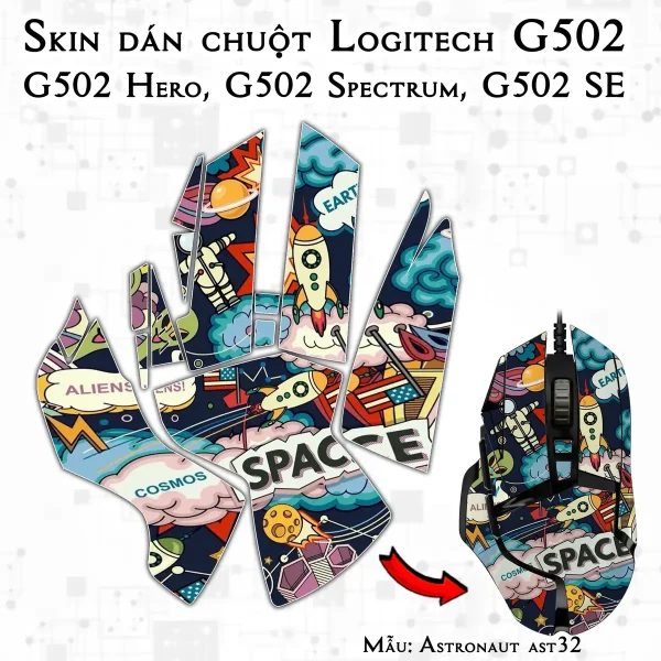 Skin dán chuột Logitech G502 mẫu Astronaut ast32