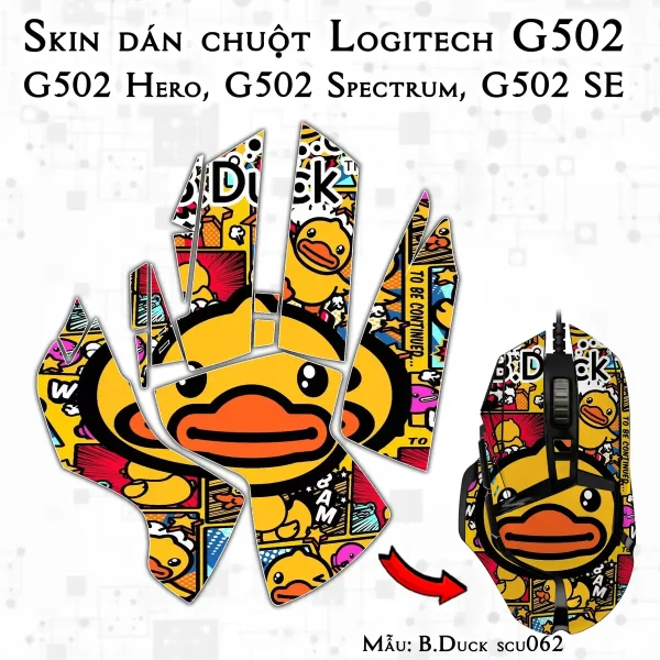 Skin dán chuột Logitech G502 mẫu B.Duck scu062