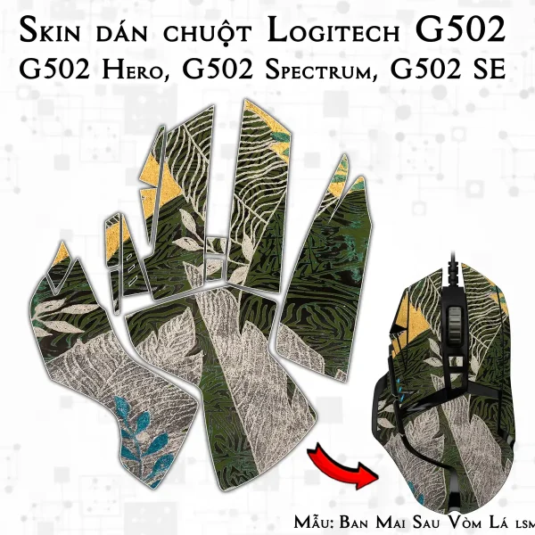 Skin dán chuột Logitech G502 mẫu Ban Mai Sau Vòm Lá lsm003