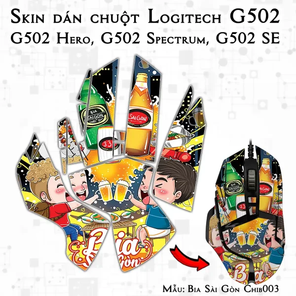 Skin dán chuột Logitech G502 mẫu Bia Sài Gòn Chib003