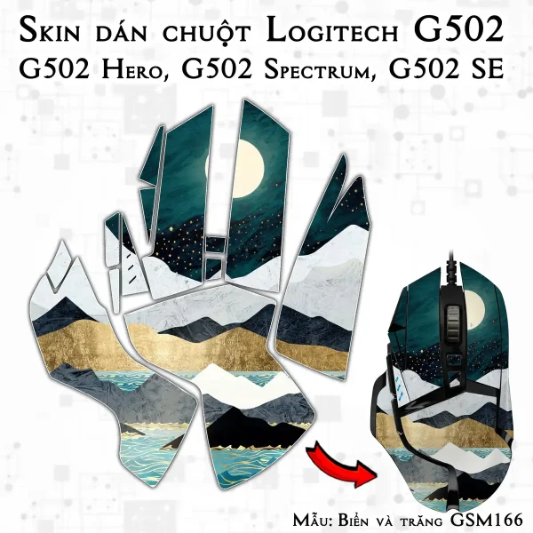 Skin dán chuột Logitech G502 mẫu Biển và trăng GSM166