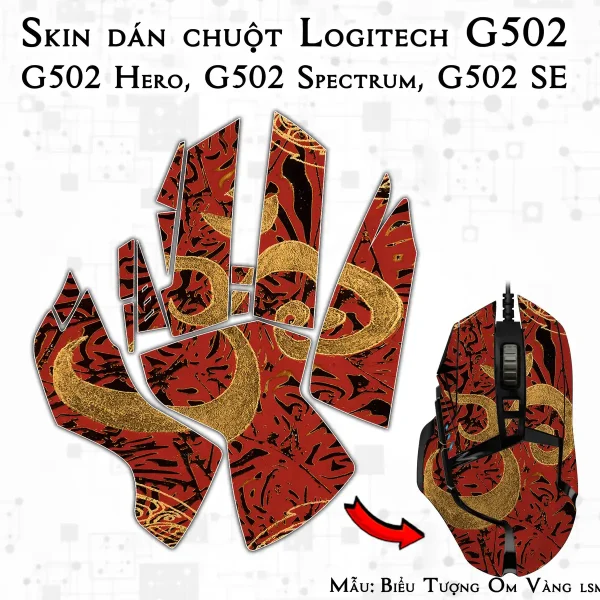Skin dán chuột Logitech G502 mẫu Biểu Tượng Om Vàng lsm005