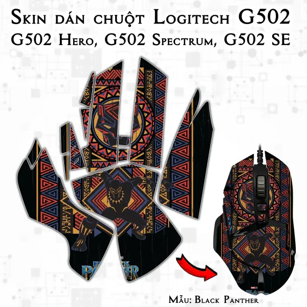 Skin dán chuột Logitech G502 mẫu Black Panther
