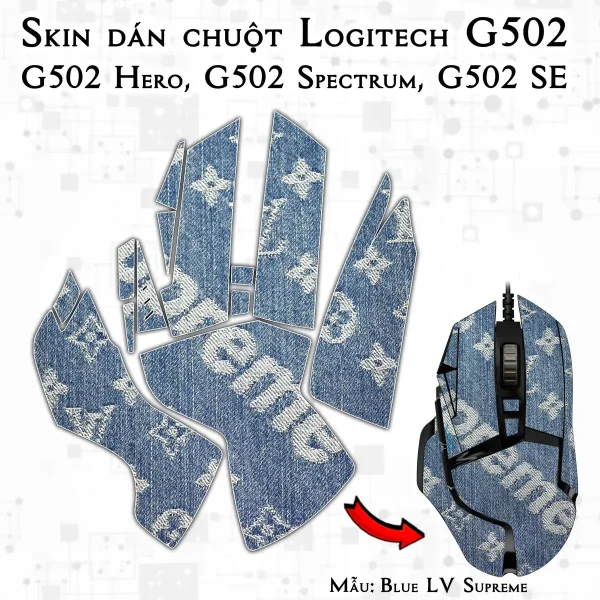 Skin dán chuột Logitech G502 mẫu Blue LV Supreme