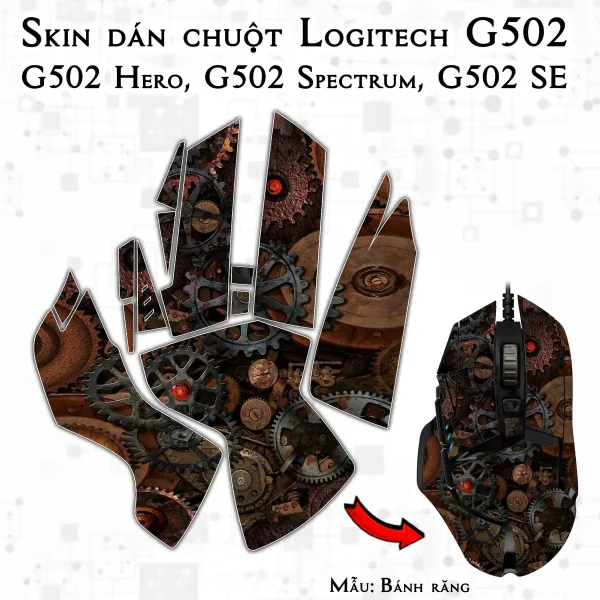 Skin dán chuột Logitech G502 mẫu Bánh răng