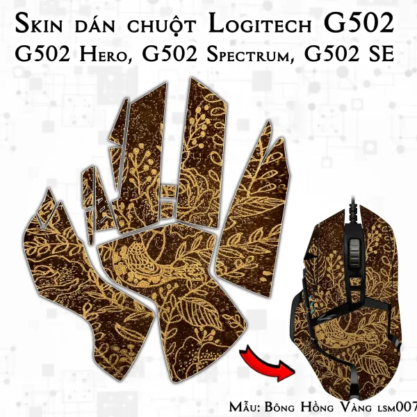 Skin dán chuột Logitech G502 mẫu Bông Hồng Vàng lsm007