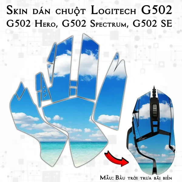 Skin dán chuột Logitech G502 mẫu Bầu trời trưa bãi biển