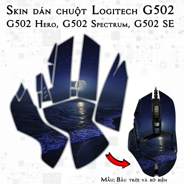 Skin dán chuột Logitech G502 mẫu Bầu trời và bờ biển