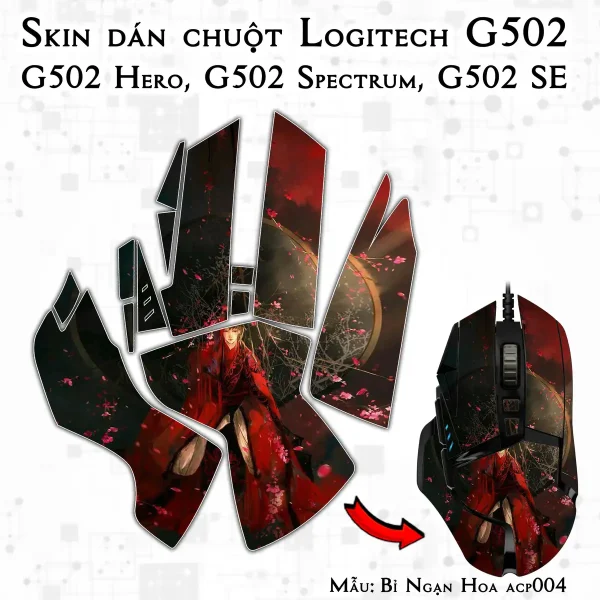 Skin dán chuột Logitech G502 mẫu Bỉ Ngạn Hoa acp004