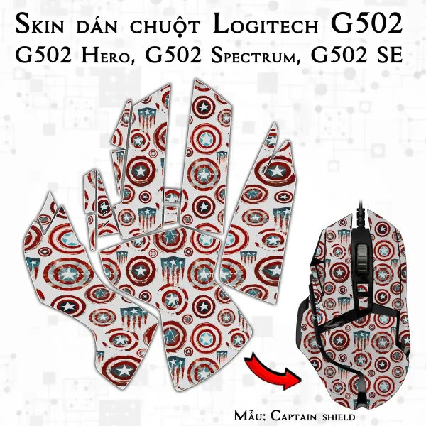 Skin dán chuột Logitech G502 mẫu Captain shield