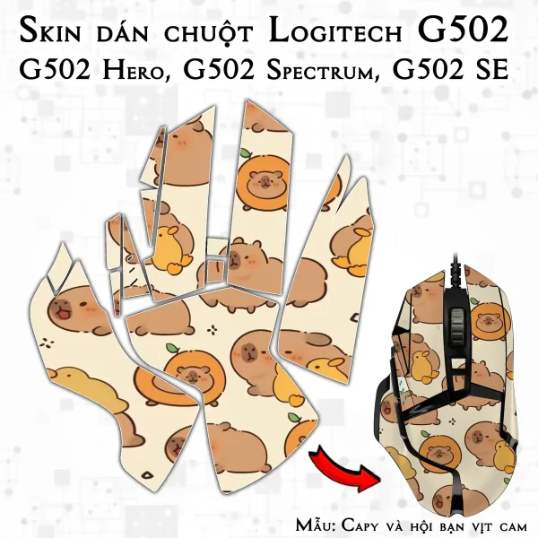 Skin dán chuột Logitech G502 mẫu Capy và hội bạn vịt cam