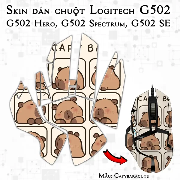 Skin dán chuột Logitech G502 mẫu Capybaracute