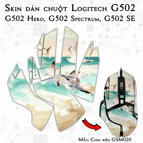 Skin dán chuột Logitech G502 mẫu Chim biển GSM020
