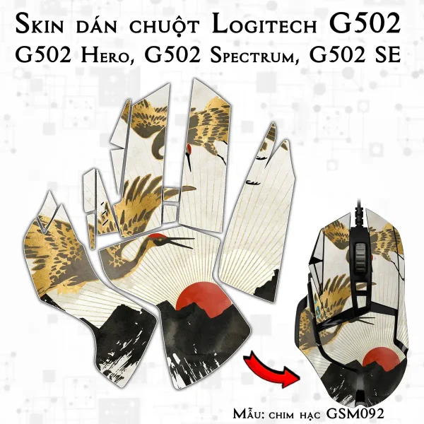 Skin dán chuột Logitech G502 mẫu chim hạc GSM092