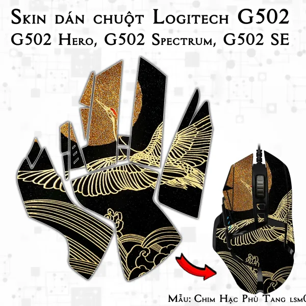 Skin dán chuột Logitech G502 mẫu Chim Hạc Phù Tang lsm012