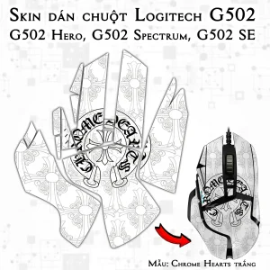 Skin dán chuột Logitech G502 mẫu Chrome Hearts trắng