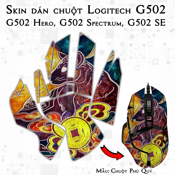 Skin dán chuột Logitech G502 mẫu Chuột Phú Quý