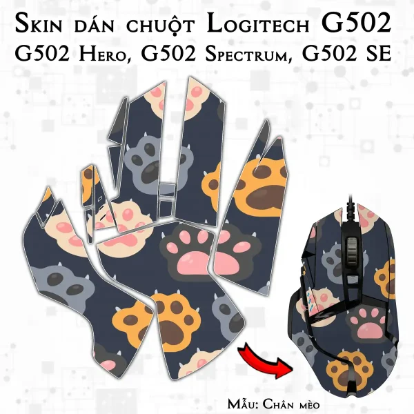 Skin dán chuột Logitech G502 mẫu Chân mèo