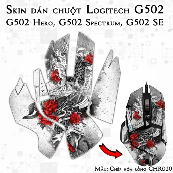 Skin dán chuột Logitech G502 mẫu Chép hóa rồng CHR020