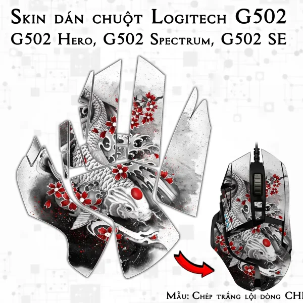 Skin dán chuột Logitech G502 mẫu Chép trắng lội dòng CHR022