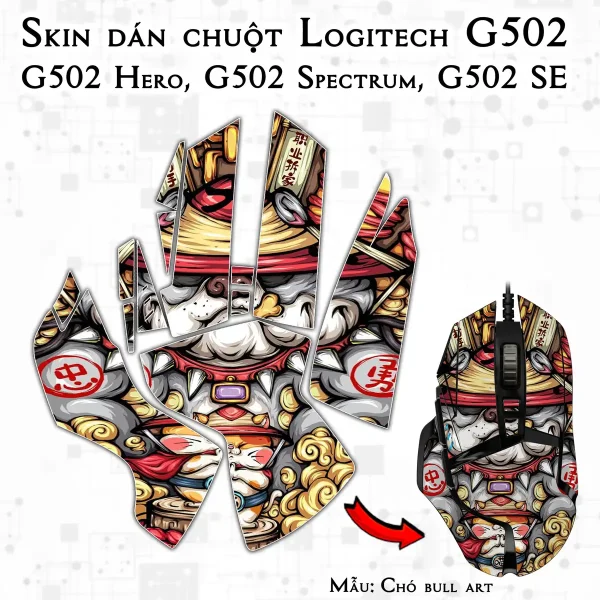 Skin dán chuột Logitech G502 mẫu Chó bull art