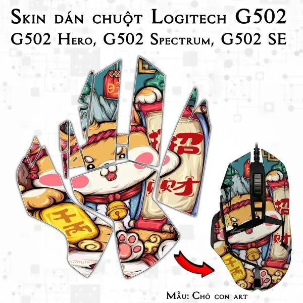Skin dán chuột Logitech G502 mẫu Chó con art