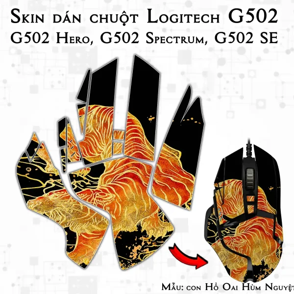 Skin dán chuột Logitech G502 mẫu con Hổ Oai Hùm Nguyệt Dạ