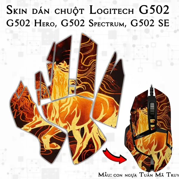 Skin dán chuột Logitech G502 mẫu con ngựa Tuấn Mã Truy Phong