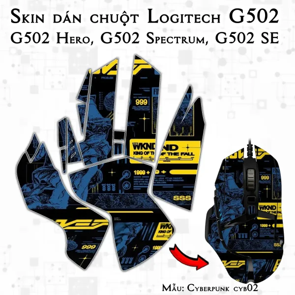 Skin dán chuột Logitech G502 mẫu Cyberpunk cyb02