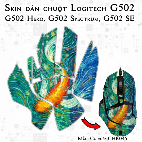 Skin dán chuột Logitech G502 mẫu Cá chép CHR045